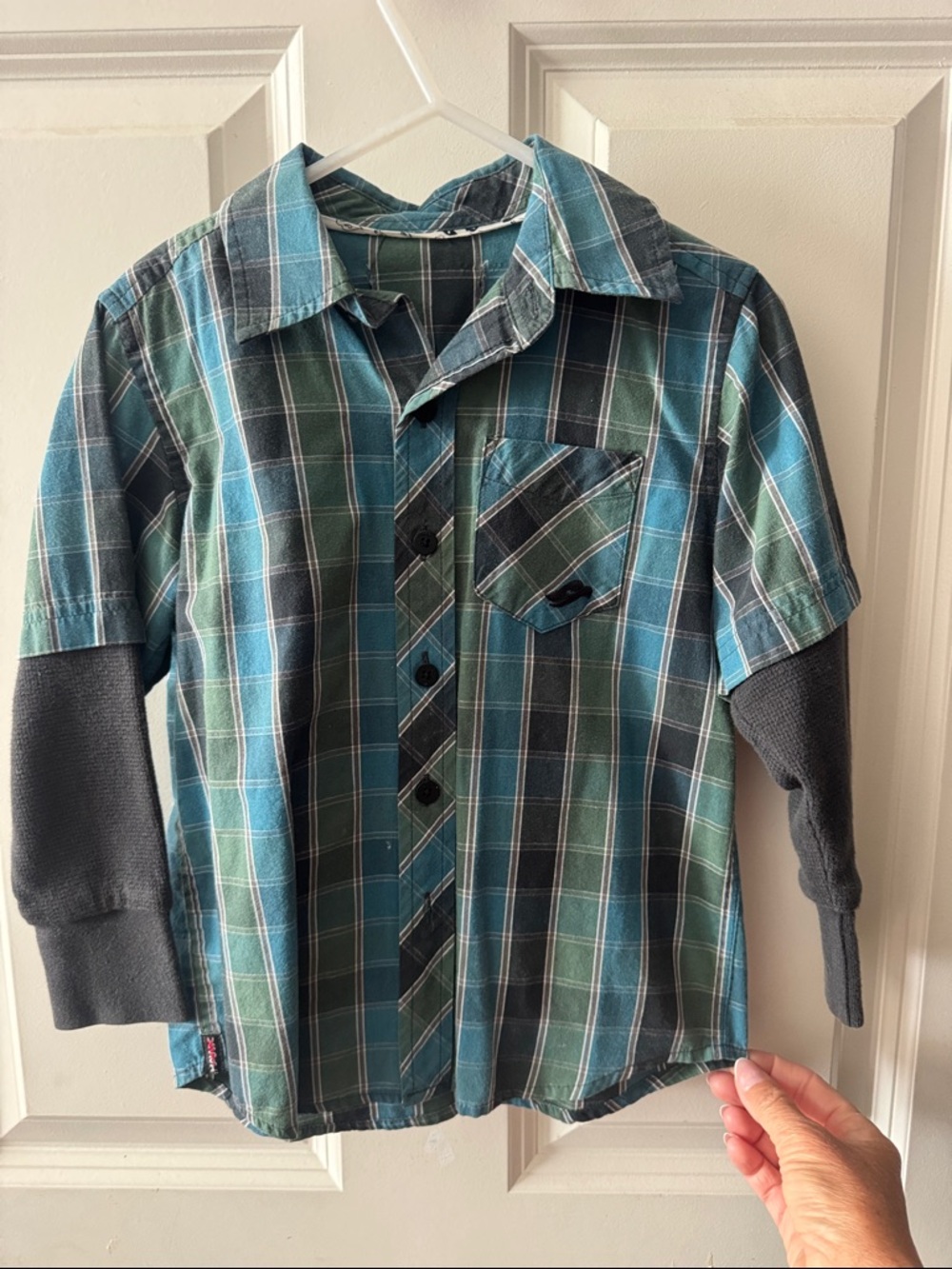 Tony Hawk Blue & Green Plaid Layered-Look Button-Up Shirt